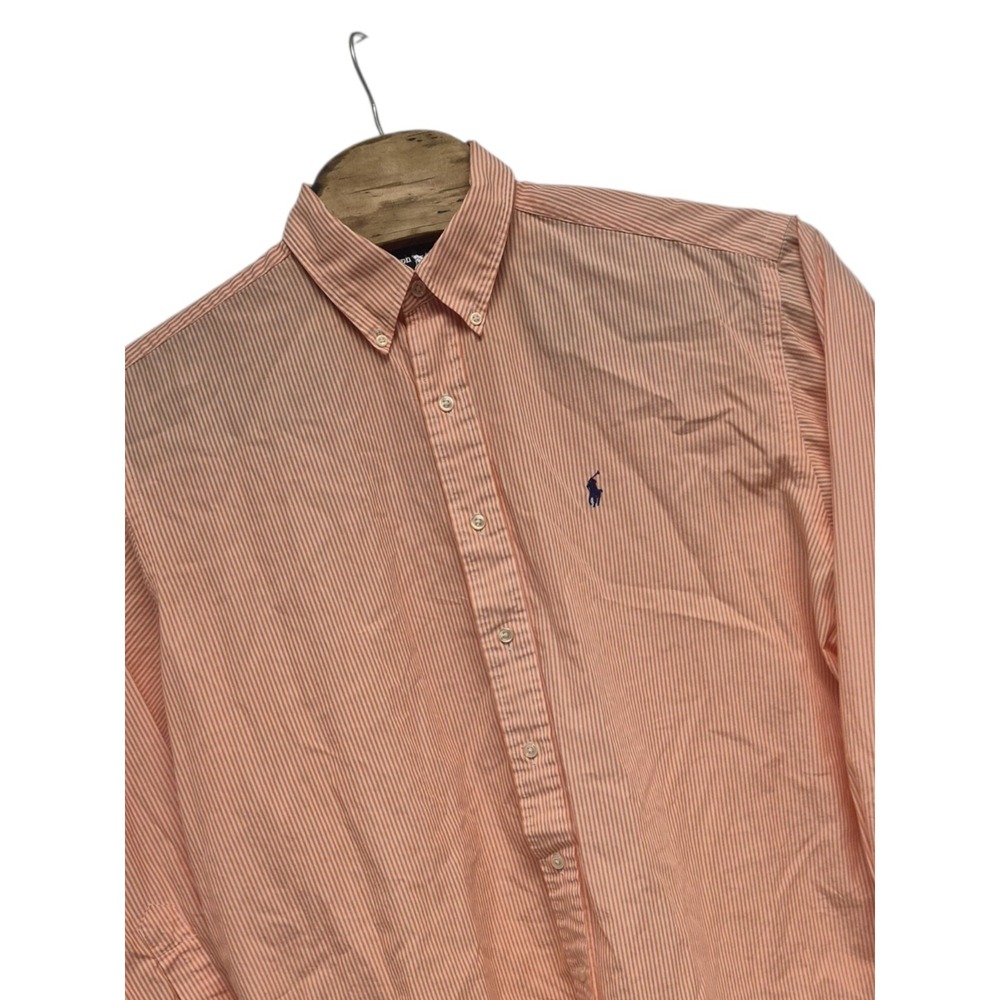 Ralph Lauren Shirt Men Large Orange Striped Long Sleeve Office Blake Cotton